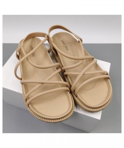 Women's Fashion Sandals New Roman Style Thick Bottom Fairy Style Beach Flat Sandals Cute Slide on Sandals Loose Khaki $13.82 ...