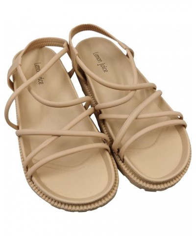 Women's Fashion Sandals New Roman Style Thick Bottom Fairy Style Beach Flat Sandals Cute Slide on Sandals Loose Khaki $13.82 ...