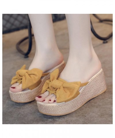 Fashion Roman Open Wedges Shoes Beach Sandals Womens Toe Butterfly-Knot Slippers Women's Warm House Slippers for Yellow $16.3...