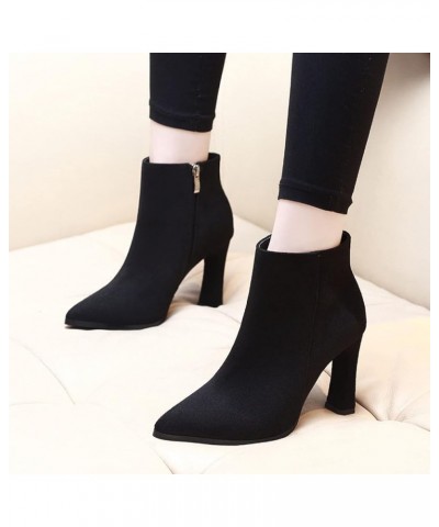 Women Block Heels Ankle Boots Suede Stylish Pointed Toe Stability Winter Autumn Warm Short Shoes for Wedding Black（fur Lined ...