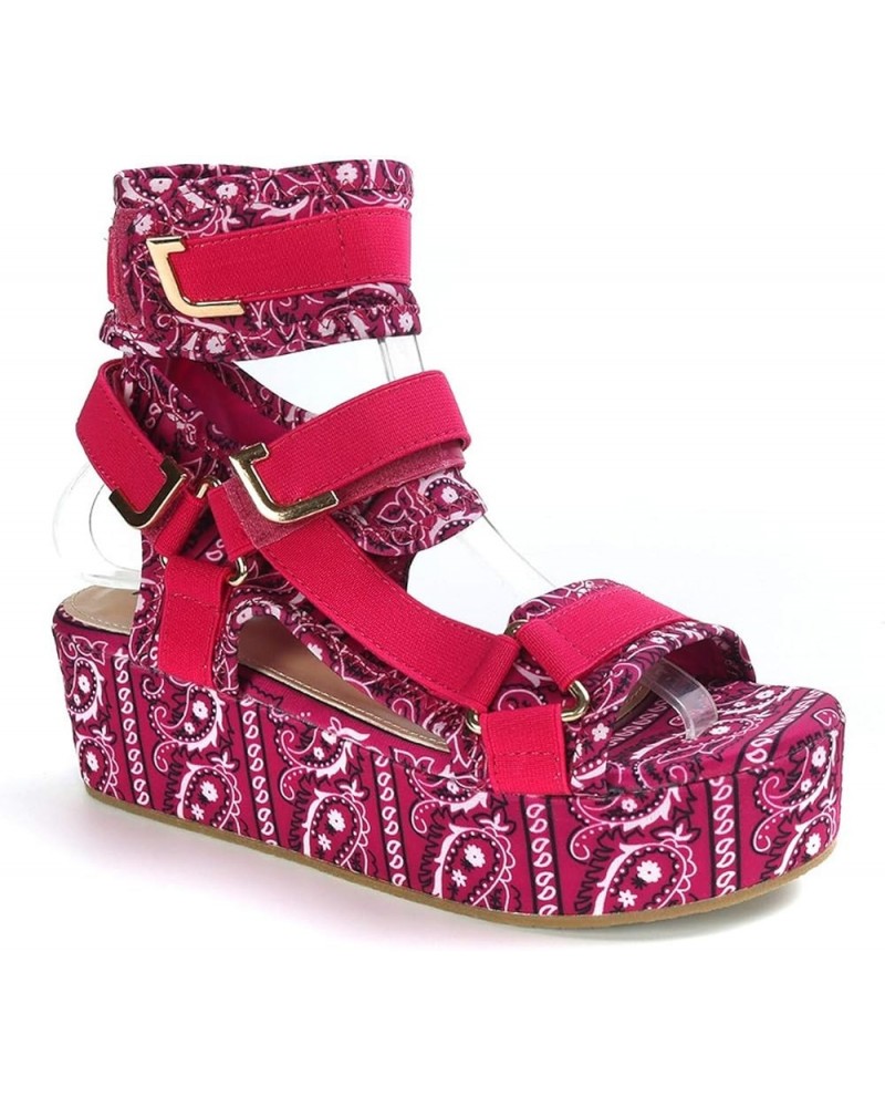 Mia Bandanna Platform Sandals for Women Open Toe Ankle Strap Shoes Fuchsia Bandanna $26.54 Sandals