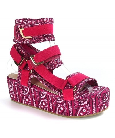 Mia Bandanna Platform Sandals for Women Open Toe Ankle Strap Shoes Fuchsia Bandanna $26.54 Sandals