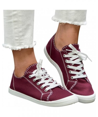 Womens Shoes Low Top Platform Shoes Cami Lace up Slip on Walking Running Shoes Light Canvas Sneaker Shoes B Wine $18.23 Athle...