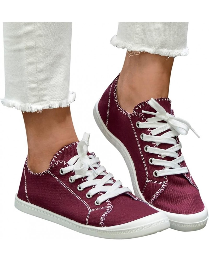 Womens Shoes Low Top Platform Shoes Cami Lace up Slip on Walking Running Shoes Light Canvas Sneaker Shoes B Wine $18.23 Athle...