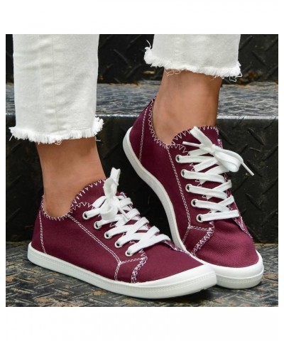 Womens Shoes Low Top Platform Shoes Cami Lace up Slip on Walking Running Shoes Light Canvas Sneaker Shoes B Wine $18.23 Athle...