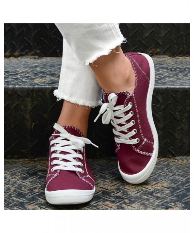 Womens Shoes Low Top Platform Shoes Cami Lace up Slip on Walking Running Shoes Light Canvas Sneaker Shoes B Wine $18.23 Athle...