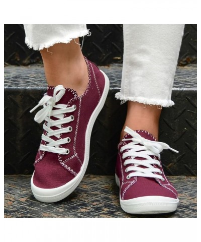 Womens Shoes Low Top Platform Shoes Cami Lace up Slip on Walking Running Shoes Light Canvas Sneaker Shoes B Wine $18.23 Athle...