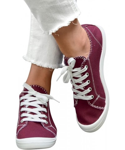 Womens Shoes Low Top Platform Shoes Cami Lace up Slip on Walking Running Shoes Light Canvas Sneaker Shoes B Wine $18.23 Athle...