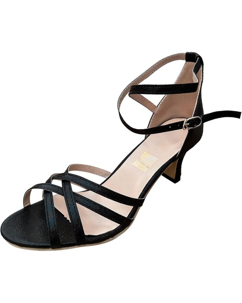 Women's Open Toe Ankle Strap High Chunky Heel Sandals Heels for Women Sexy Pumps Black $22.08 Sandals