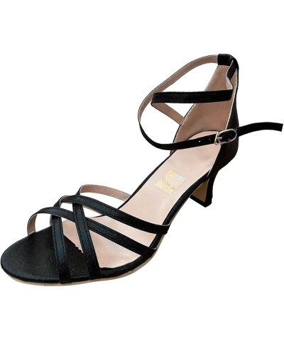 Women's Open Toe Ankle Strap High Chunky Heel Sandals Heels for Women Sexy Pumps Black $22.08 Sandals