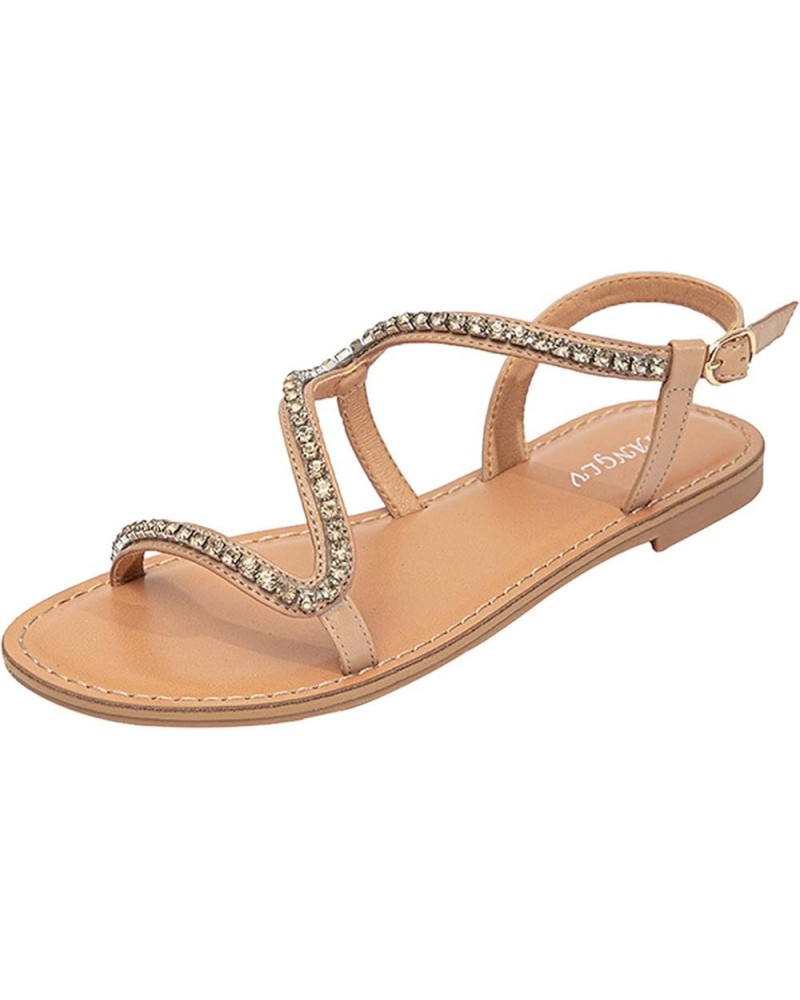 Teen Girls EVA Slippers Women Summer New Pattern Fashion Rhinestone Sandals Buckle Strap Flat Bottom Beach Shoes Beige $25.17...