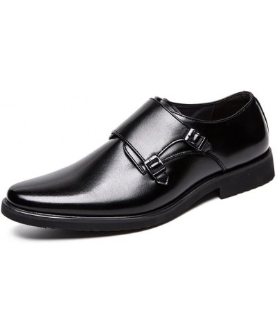 Double Monk Strapss Loafer For Men Round Toe Burnish Microfiber Leather Block Heel Rubber Sole Business Slip-ons Black $48.93...