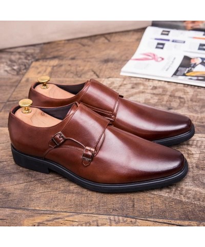 Double Monk Strapss Loafer For Men Round Toe Burnish Microfiber Leather Block Heel Rubber Sole Business Slip-ons Black $48.93...