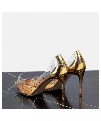 Women Stiletto Heels Pointed Toe with Rhinestone Studs Clear Pumps Bridal Party Evening Dress Shoes Size 4-16 US Gold $27.19 ...