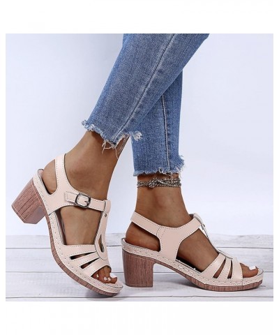 Heeled Sandals for Women closed toe ankle strap heels for women black block heels for women clear strap heels Beige $16.29 Sa...