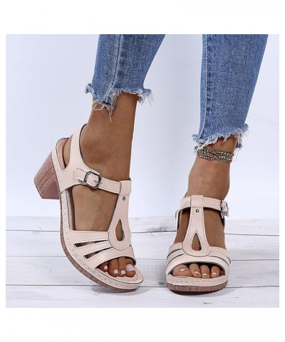 Heeled Sandals for Women closed toe ankle strap heels for women black block heels for women clear strap heels Beige $16.29 Sa...