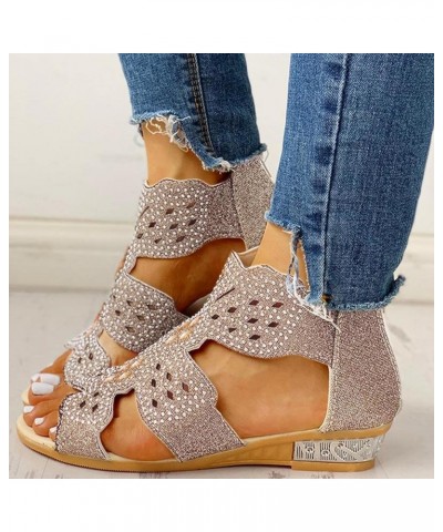 Women's Wedge Open Toe Rhinestone Sandals Womens Ankle Strap Zipper Cutout Fashion Gladiator Sandals Casual Summer Vintage Lo...