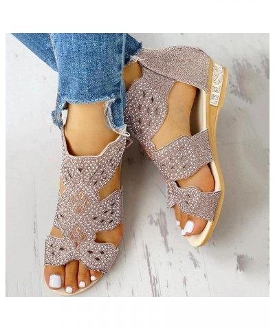 Women's Wedge Open Toe Rhinestone Sandals Womens Ankle Strap Zipper Cutout Fashion Gladiator Sandals Casual Summer Vintage Lo...