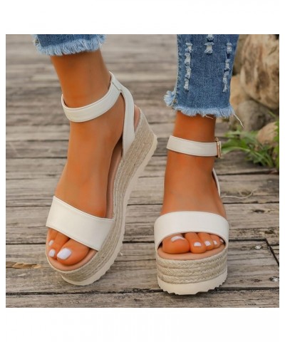 Womens Sandals Shoes Flatform Wedge Casual Sandal Espadrilles Sandals Comfy Slip On Cork Foot Bed 111-nrny-f-white $13.47 Sli...