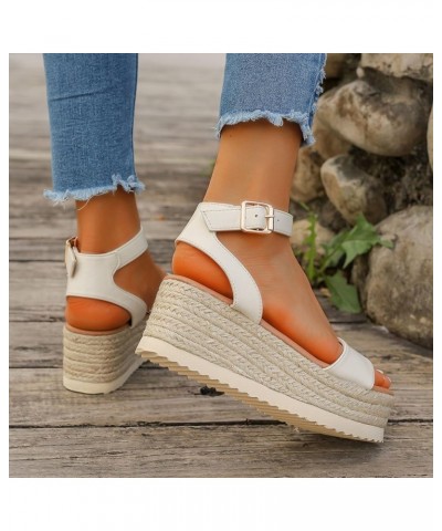 Womens Sandals Shoes Flatform Wedge Casual Sandal Espadrilles Sandals Comfy Slip On Cork Foot Bed 111-nrny-f-white $13.47 Sli...