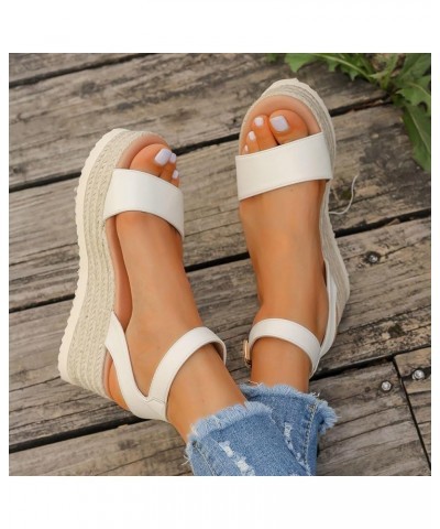 Womens Sandals Shoes Flatform Wedge Casual Sandal Espadrilles Sandals Comfy Slip On Cork Foot Bed 111-nrny-f-white $13.47 Sli...