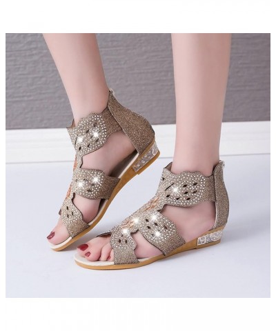 Sandals for Women 2022 womens dress shoes low heel slip womens summer sandals gladiator sandals women Z-05 Gold $20.13 Sandals