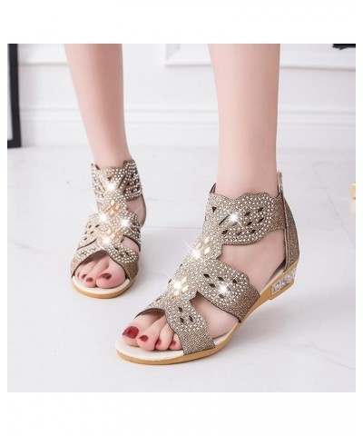 Sandals for Women 2022 womens dress shoes low heel slip womens summer sandals gladiator sandals women Z-05 Gold $20.13 Sandals