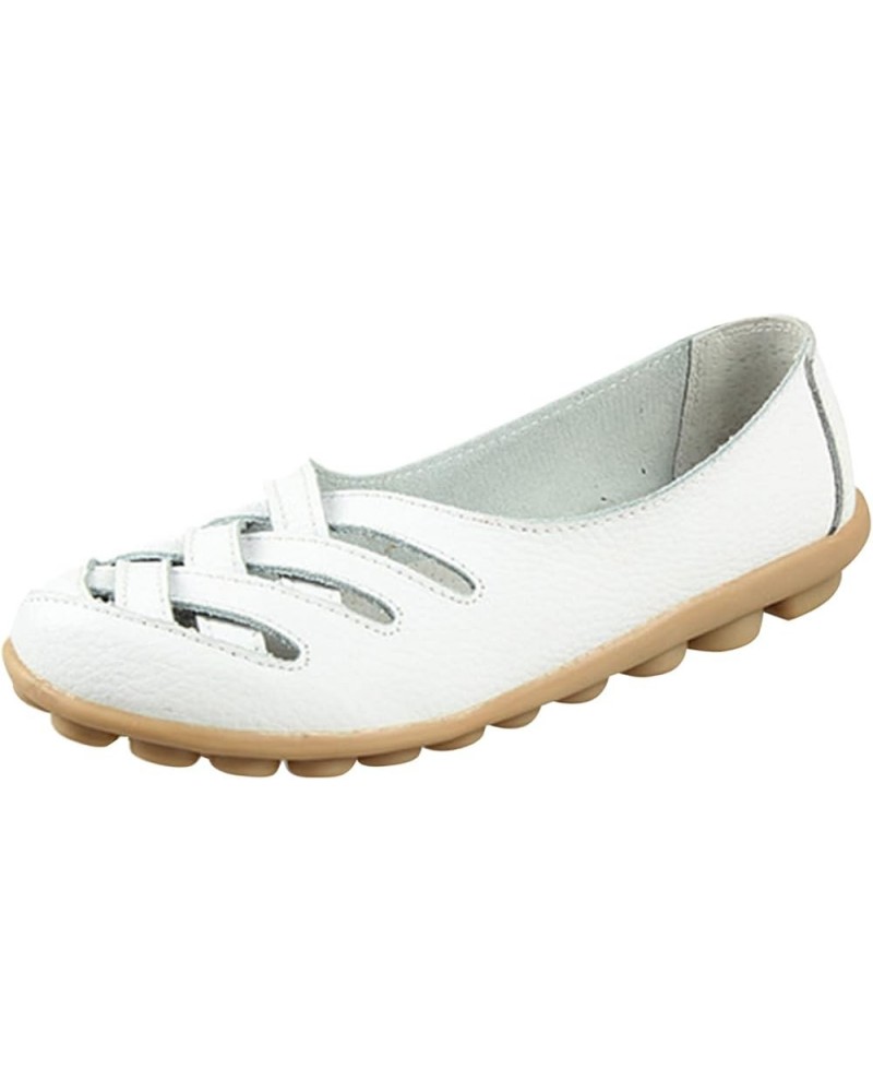 Flat Walking Shoes Womens Comfort Walking Flat Loafer Slip On Leather Loafer Comfortable Flat Shoes Z 05-white $17.88 Loafers...