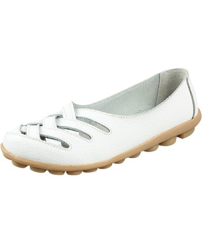 Flat Walking Shoes Womens Comfort Walking Flat Loafer Slip On Leather Loafer Comfortable Flat Shoes Z 05-white $17.88 Loafers...