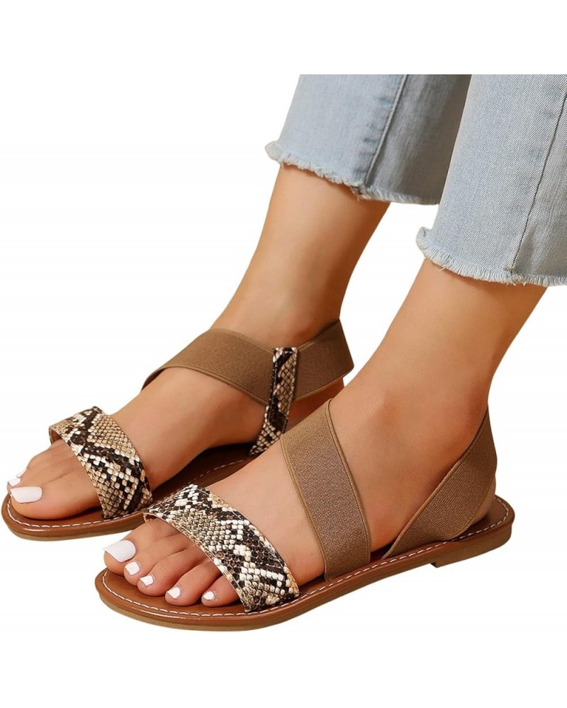 Snakeskin Leather Slippers Ladies Fashion Summer Pattern Leather Open Toe Flat Bottom Beach Sandals Slip On Waterproofproof S...