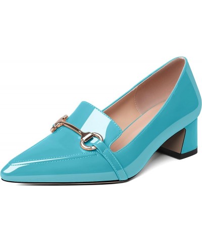 Low Block Chunky Heels Slip on Women's Pointed Toe Pumps Loafers 2 Inch Closed Toe Shoes Patent Turquoise $36.39 Pumps