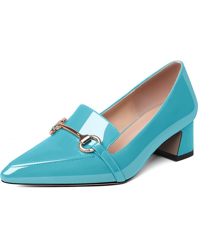 Low Block Chunky Heels Slip on Women's Pointed Toe Pumps Loafers 2 Inch Closed Toe Shoes Patent Turquoise $36.39 Pumps