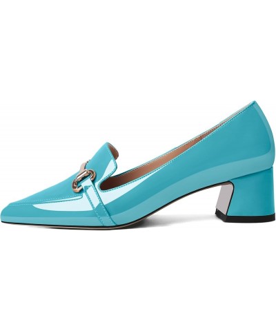 Low Block Chunky Heels Slip on Women's Pointed Toe Pumps Loafers 2 Inch Closed Toe Shoes Patent Turquoise $36.39 Pumps