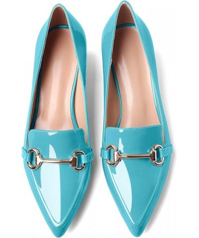 Low Block Chunky Heels Slip on Women's Pointed Toe Pumps Loafers 2 Inch Closed Toe Shoes Patent Turquoise $36.39 Pumps