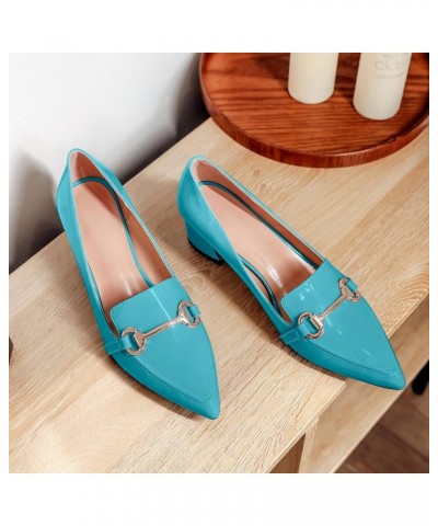 Low Block Chunky Heels Slip on Women's Pointed Toe Pumps Loafers 2 Inch Closed Toe Shoes Patent Turquoise $36.39 Pumps