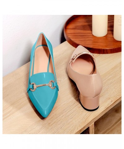 Low Block Chunky Heels Slip on Women's Pointed Toe Pumps Loafers 2 Inch Closed Toe Shoes Patent Turquoise $36.39 Pumps