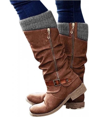 Womens Mid Calf Snow Boots Winter Warm Round Toe Low Heel Knight Booties Fashion Side Zipper Non-Slip Western Cowboy Boots fo...