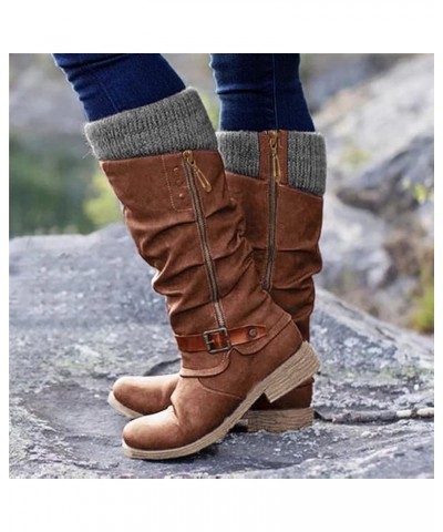 Womens Mid Calf Snow Boots Winter Warm Round Toe Low Heel Knight Booties Fashion Side Zipper Non-Slip Western Cowboy Boots fo...