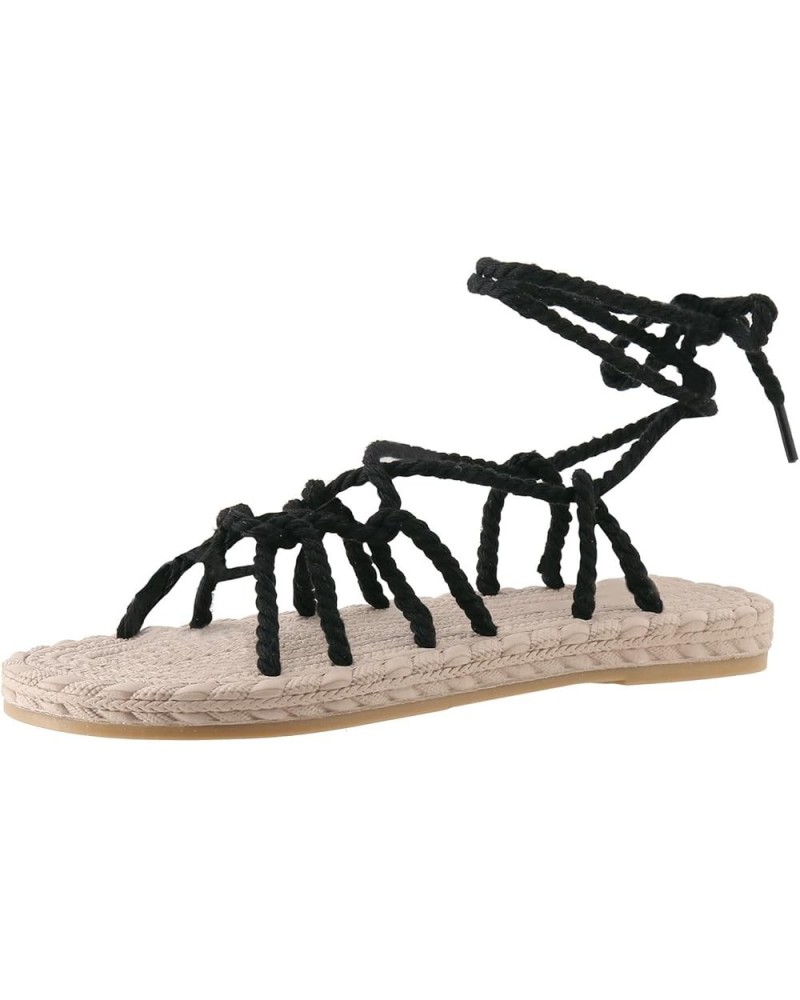 Women Black Tie Leg Design Chunky Heeled Faux Suede Strappy Sandals Comfy Sandals for Women Leather Sandals for Women 7-black...