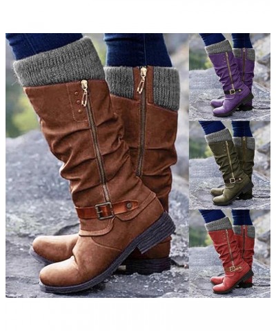 Womens Mid Calf Snow Boots Winter Warm Round Toe Low Heel Knight Booties Fashion Side Zipper Non-Slip Western Cowboy Boots fo...