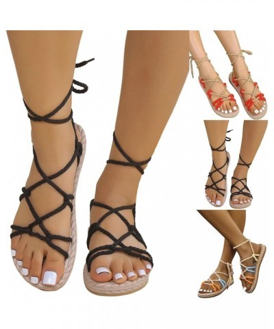 Women Black Tie Leg Design Chunky Heeled Faux Suede Strappy Sandals Comfy Sandals for Women Leather Sandals for Women 7-black...