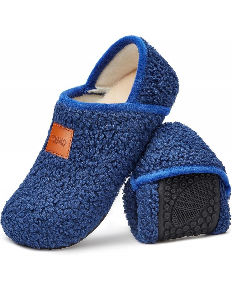 Women's Men's Slippers Socks House Shoes Slip On Indoor Outdoor Travel Unisex Fuzzy Fluffy Lining Size 8 9 Navy Blue $10.59 S...