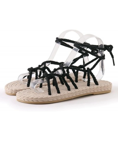 Women Black Tie Leg Design Chunky Heeled Faux Suede Strappy Sandals Comfy Sandals for Women Leather Sandals for Women 7-black...