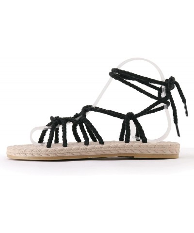 Women Black Tie Leg Design Chunky Heeled Faux Suede Strappy Sandals Comfy Sandals for Women Leather Sandals for Women 7-black...