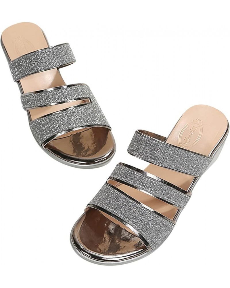 Sparkly Sandals for Women Wedges Trendy Slip-on Slipper Summer Casual Fish Mouth Open Toe Platform Slides Elegant Comfortable...