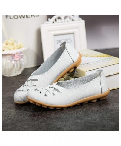 Flat Walking Shoes Womens Comfort Walking Flat Loafer Slip On Leather Loafer Comfortable Flat Shoes Z 05-white $17.88 Loafers...