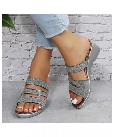 Sparkly Sandals for Women Wedges Trendy Slip-on Slipper Summer Casual Fish Mouth Open Toe Platform Slides Elegant Comfortable...