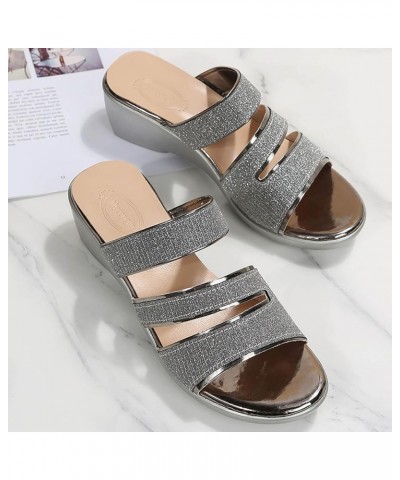 Sparkly Sandals for Women Wedges Trendy Slip-on Slipper Summer Casual Fish Mouth Open Toe Platform Slides Elegant Comfortable...