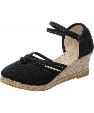 Arch Supports for Sandals Women Womens Wedge Sandals Size 9 Easy Women Shoes Linen Sandals Platform Wedge Sandals Fashion Ver...