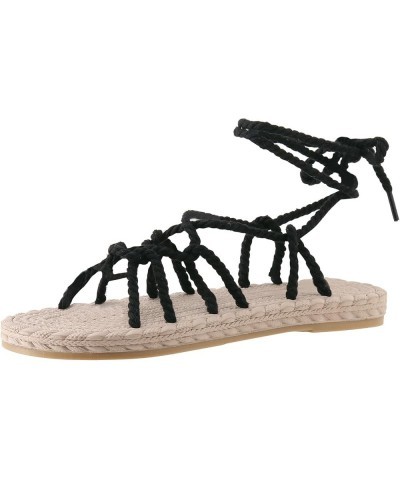 Women Black Tie Leg Design Chunky Heeled Faux Suede Strappy Sandals Comfy Sandals for Women Leather Sandals for Women 7-black...